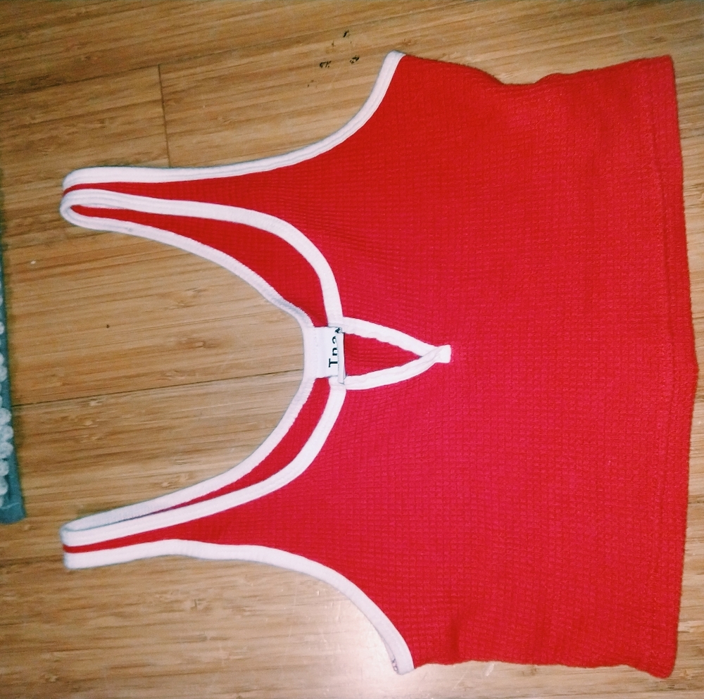 red + white tank top